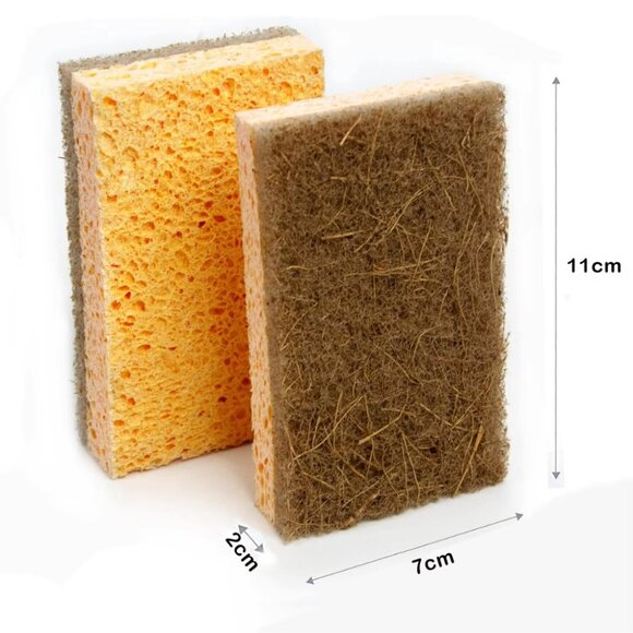 10 Pcs Natural Kitchen Sponge, Cellulose and Coconut Walnut Scrubber - Picture 2 of 9
